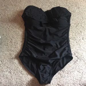 Ruffle top, strapless, one-piece swimsuit